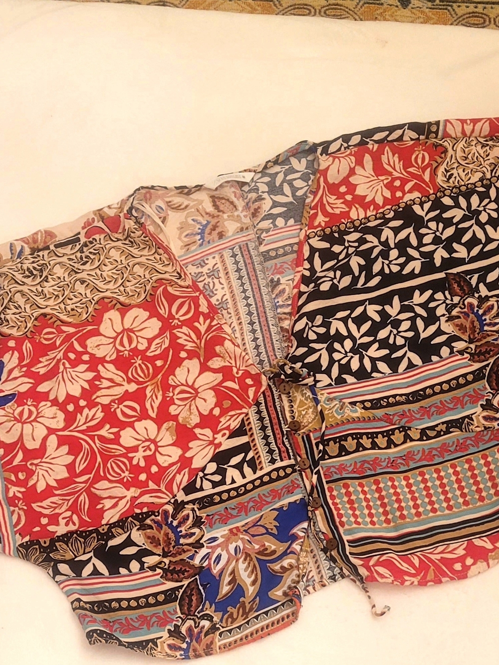 Zara Red Black Blue Patchwork Floral Crop Top